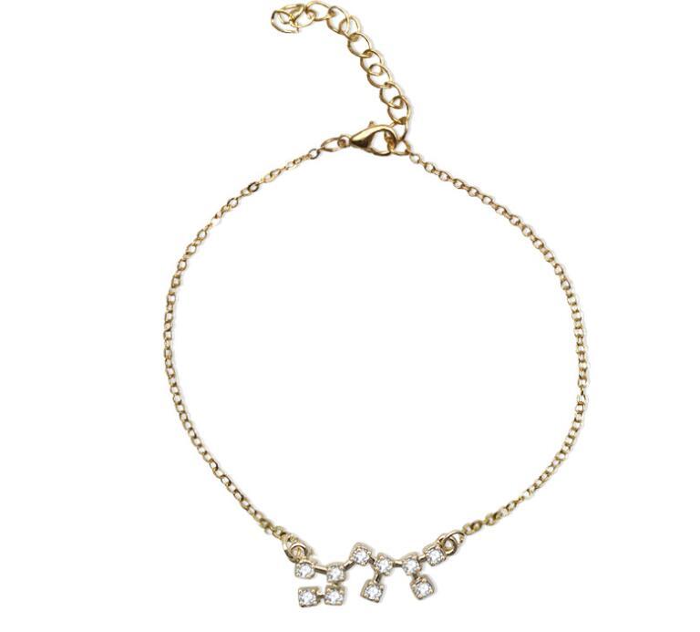 Starluxe Zodiac Crystal Charm Bracelet – 12 Constellation Edition (Gold-Tone Chain)