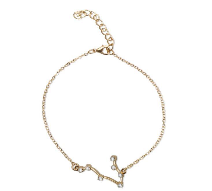 Starluxe Zodiac Crystal Charm Bracelet – 12 Constellation Edition (Gold-Tone Chain)