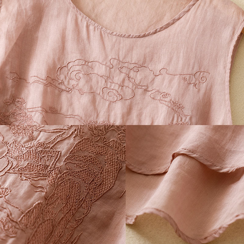 Buddha Stones Vintage Casual Embroidery Cotton Linen Women's Vest Waistcoat
