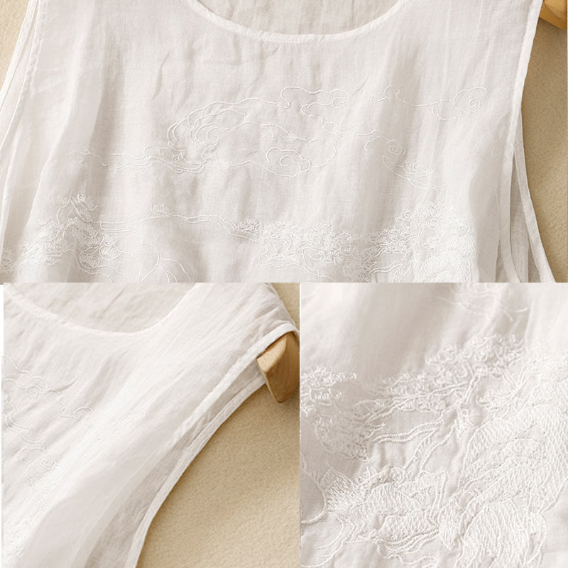 Buddha Stones Vintage Casual Embroidery Cotton Linen Women's Vest Waistcoat