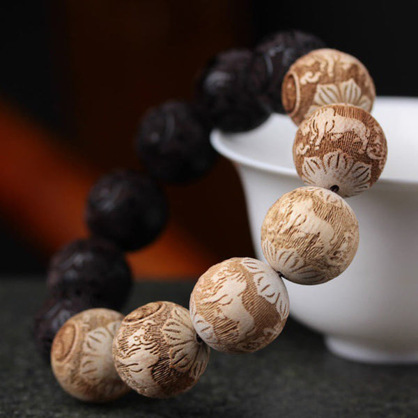 FREE Today: Peace Spirit Ebony Wood Camphor Wood Yin Yang Ox Engraved Bracelet