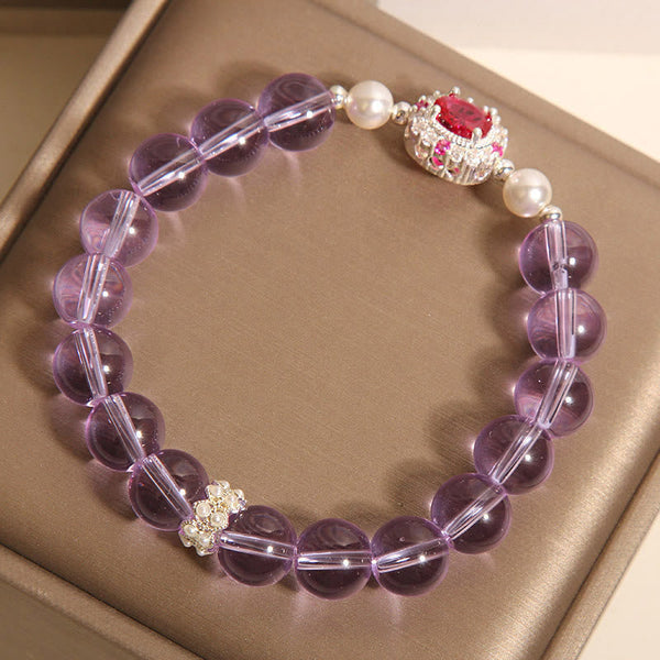 FREE Today: Inner Peace Balance Natural Amethyst Pearl Red Zircon Bracelet