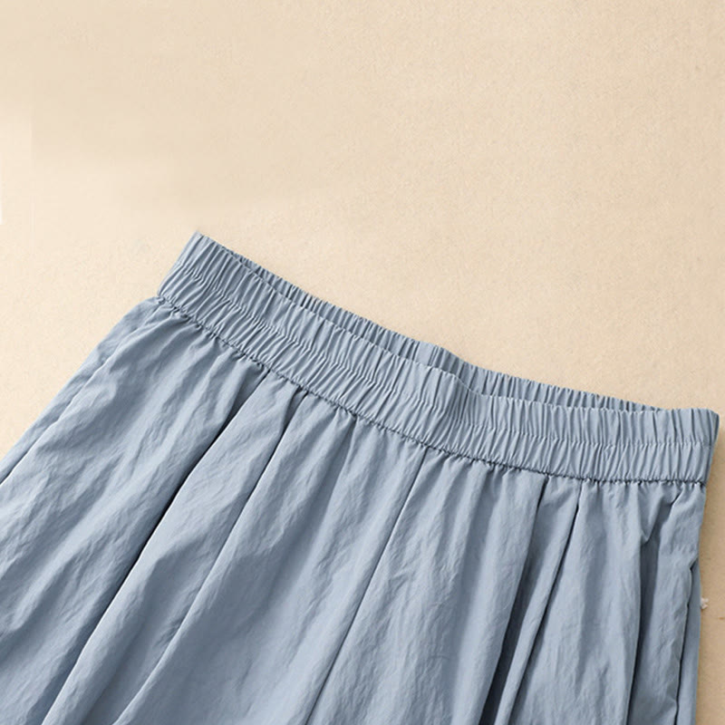 Buddha Stones Casual Hem Hollow Design Women's Cotton 7-8 Length Wide Leg Pants With Pockets