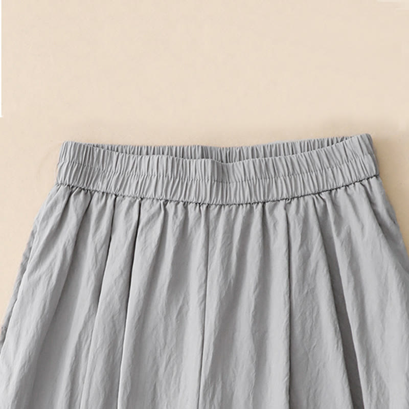 Buddha Stones Casual Hem Hollow Design Women's Cotton 7-8 Length Wide Leg Pants With Pockets