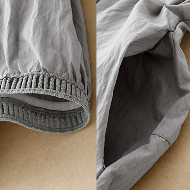 Buddha Stones Casual Hem Hollow Design Women's Cotton 7-8 Length Wide Leg Pants With Pockets