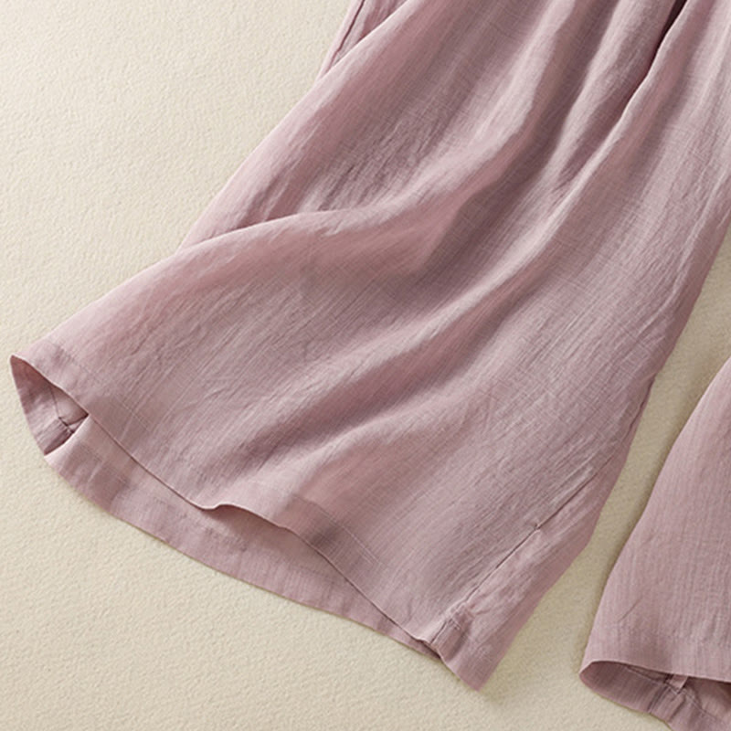 Buddha Stones Commute Embroidery Drawstring Women's Cotton Wide Leg Pants With Pockets