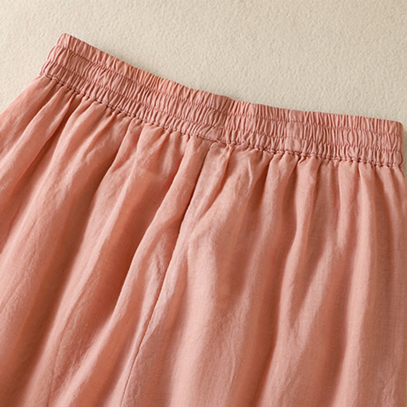 Buddha Stones Commute Embroidery Drawstring Women's Cotton Wide Leg Pants With Pockets