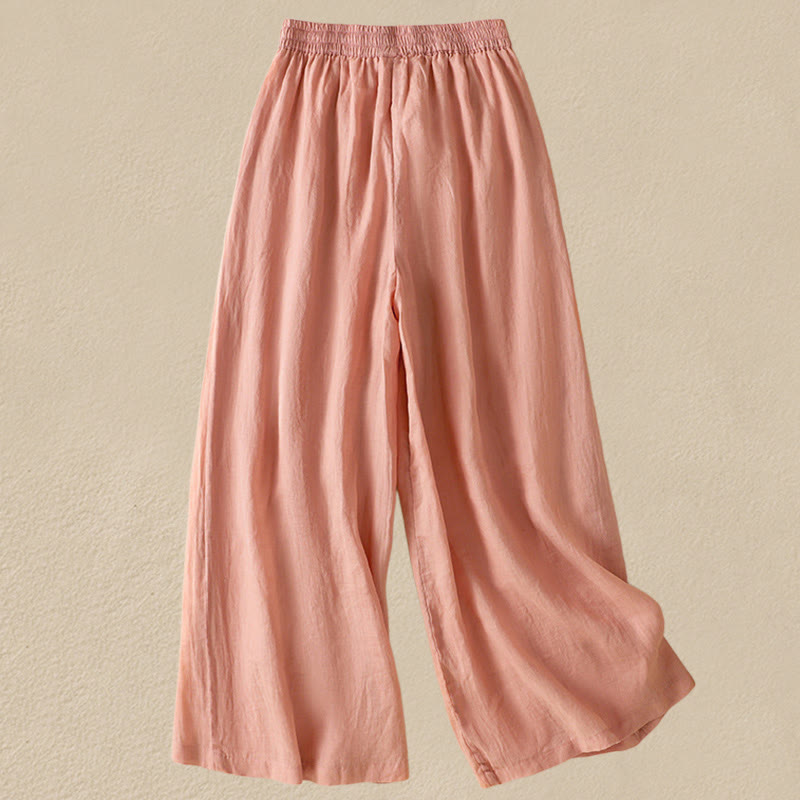 Buddha Stones Commute Embroidery Drawstring Women's Cotton Wide Leg Pants With Pockets