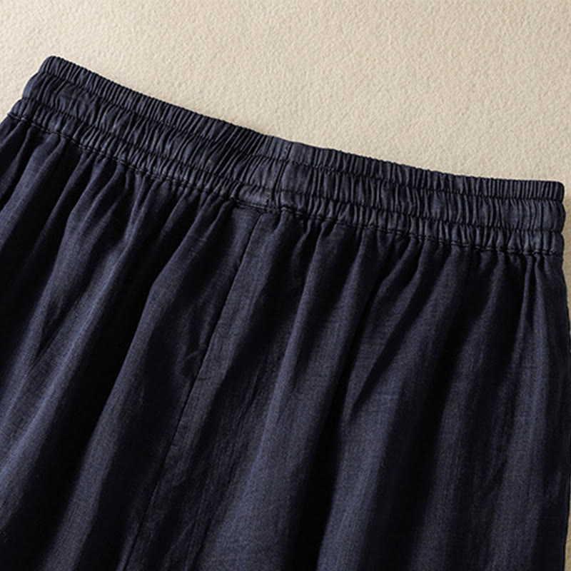 Buddha Stones Commute Embroidery Drawstring Women's Cotton Wide Leg Pants With Pockets