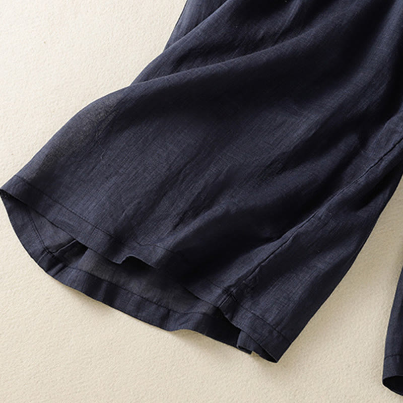 Buddha Stones Commute Embroidery Drawstring Women's Cotton Wide Leg Pants With Pockets