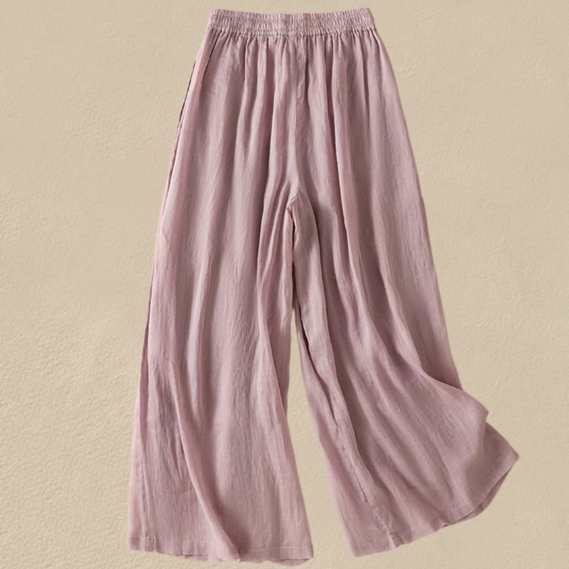 Buddha Stones Commute Embroidery Drawstring Women's Cotton Wide Leg Pants With Pockets