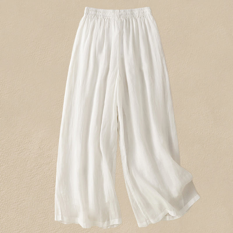 Buddha Stones Commute Embroidery Drawstring Women's Cotton Wide Leg Pants With Pockets