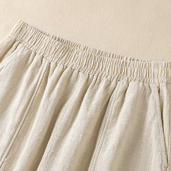 Buddha Stones Plain Simple Design High Waist Women's Cotton Linen Harem Pants With Pockets