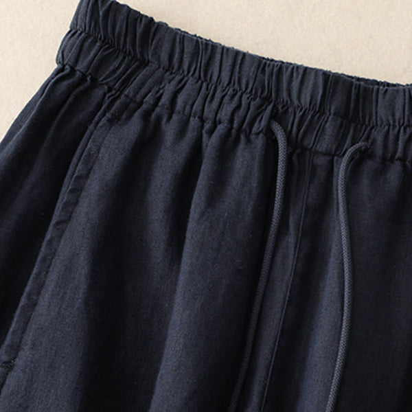 Buddha Stones Vintage Pure Color Drawstring Women's Cotton Linen Ankle-Length Pants With Pockets