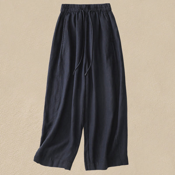 Buddha Stones Vintage Pure Color Drawstring Women's Cotton Linen Ankle-Length Pants With Pockets