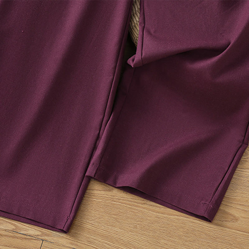 Buddha Stones Casual Hollow Lace Waistband Design Women's Cotton Linen Wide Leg Pants With Pockets