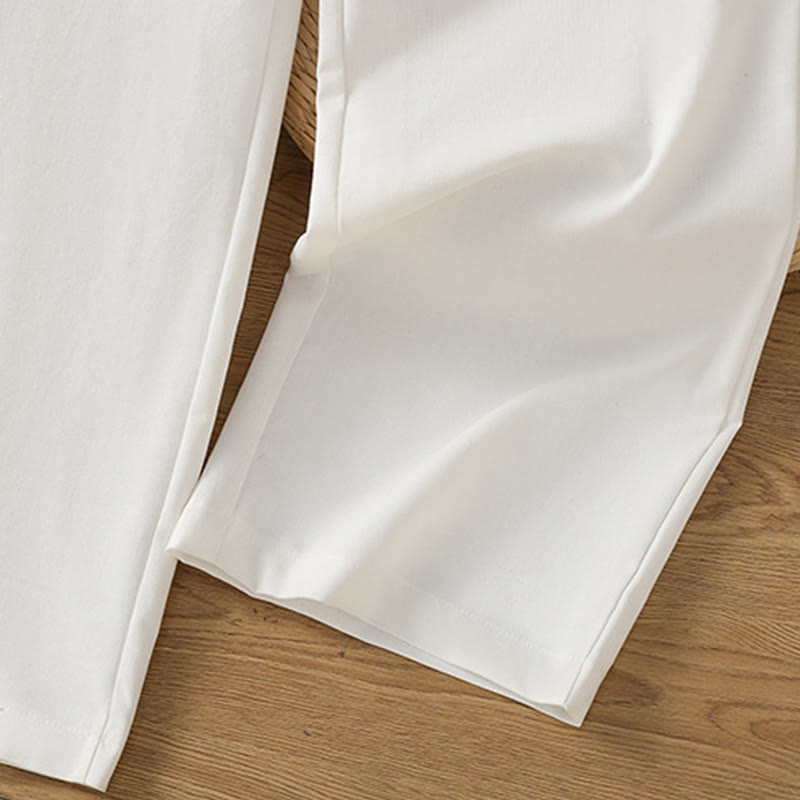 Buddha Stones Casual Hollow Lace Waistband Design Women's Cotton Linen Wide Leg Pants With Pockets