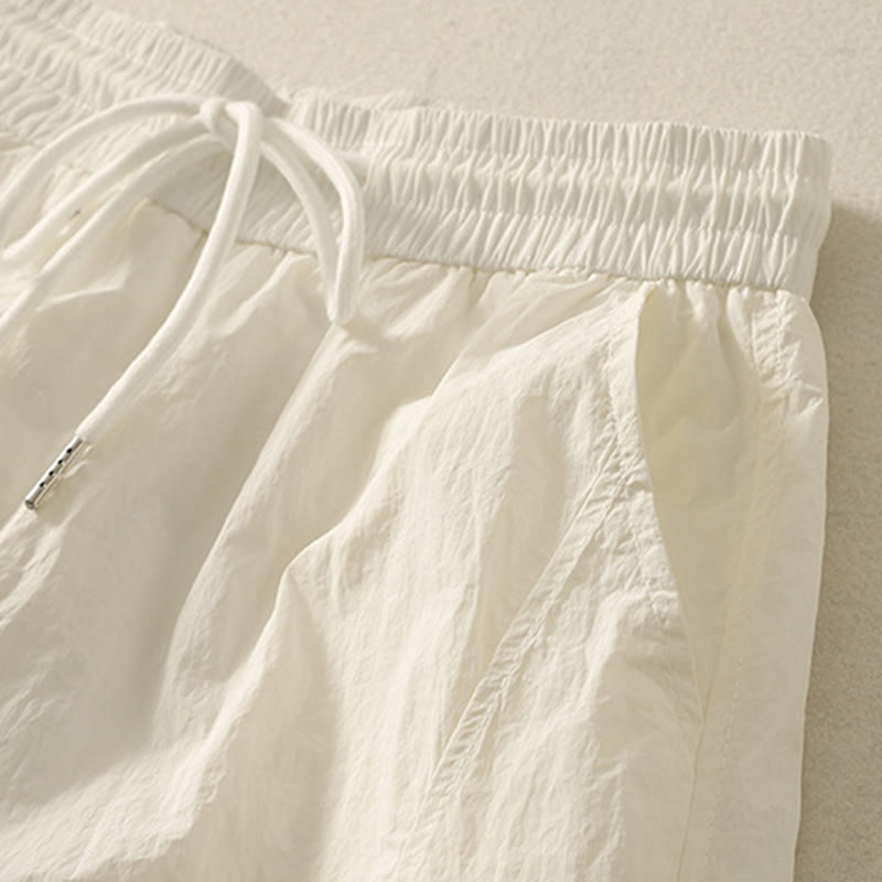 Buddha Stones Summer Vintage Plain Drawstring Cuffed Women's Pants With Pockets