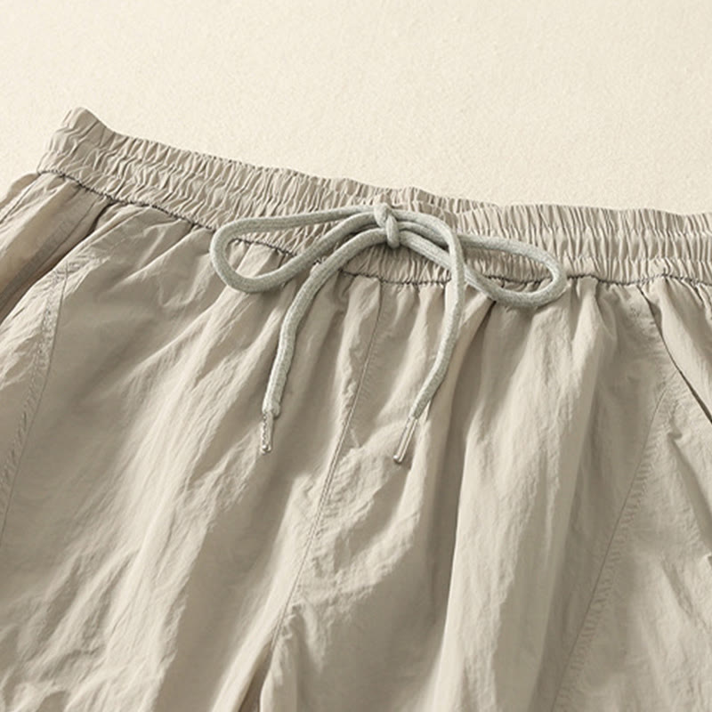 Buddha Stones Summer Vintage Plain Drawstring Cuffed Women's Pants With Pockets