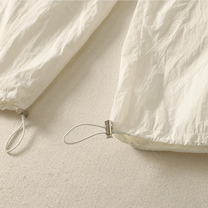 Buddha Stones Summer Vintage Plain Drawstring Cuffed Women's Pants With Pockets