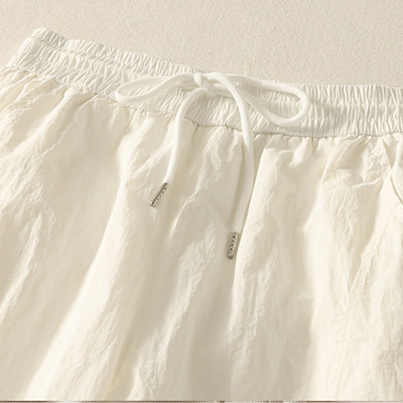 Buddha Stones Summer Vintage Plain Drawstring Cuffed Women's Pants With Pockets