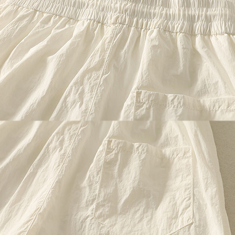 Buddha Stones Summer Vintage Plain Drawstring Cuffed Women's Pants With Pockets