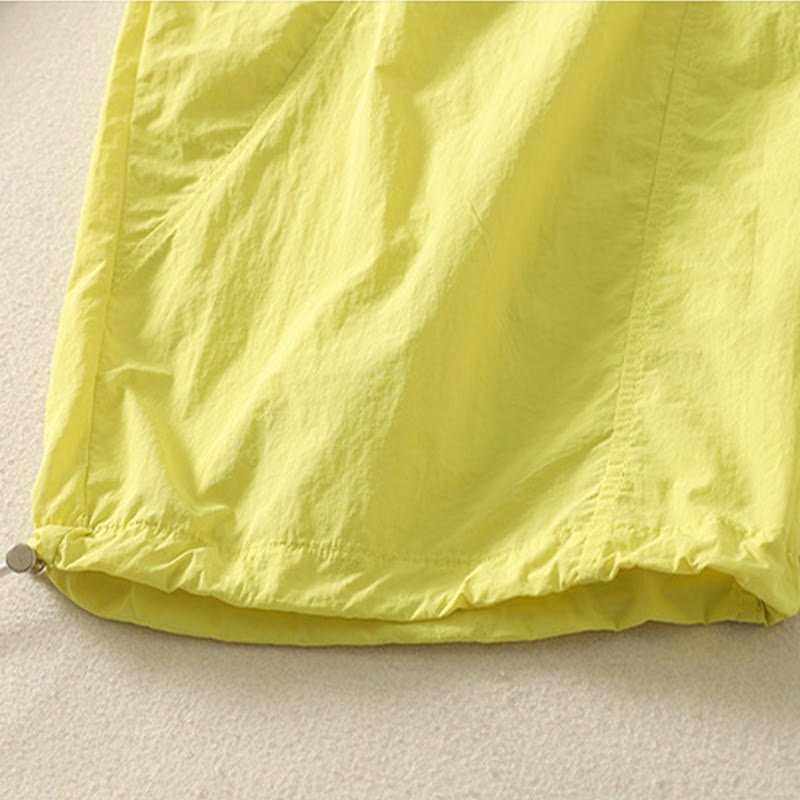 Buddha Stones Summer Vintage Plain Drawstring Cuffed Women's Pants With Pockets