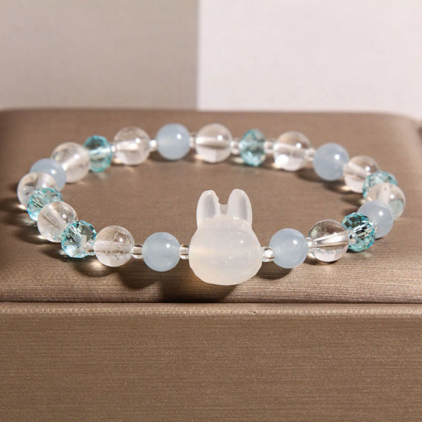 Buddha Stones Natural Rabbit Aquamarine White Crystal Healing Bracelet