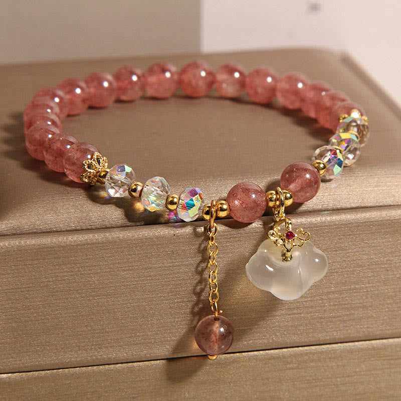 Buddha Stones Auspicious Clouds Strawberry Quartz White Agate White Crystal Positive Bracelet