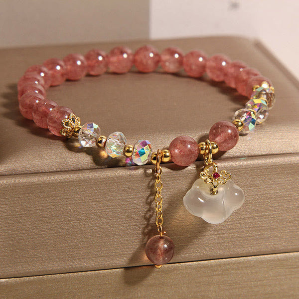 Buddha Stones Auspicious Clouds Strawberry Quartz White Agate White Crystal Positive Bracelet