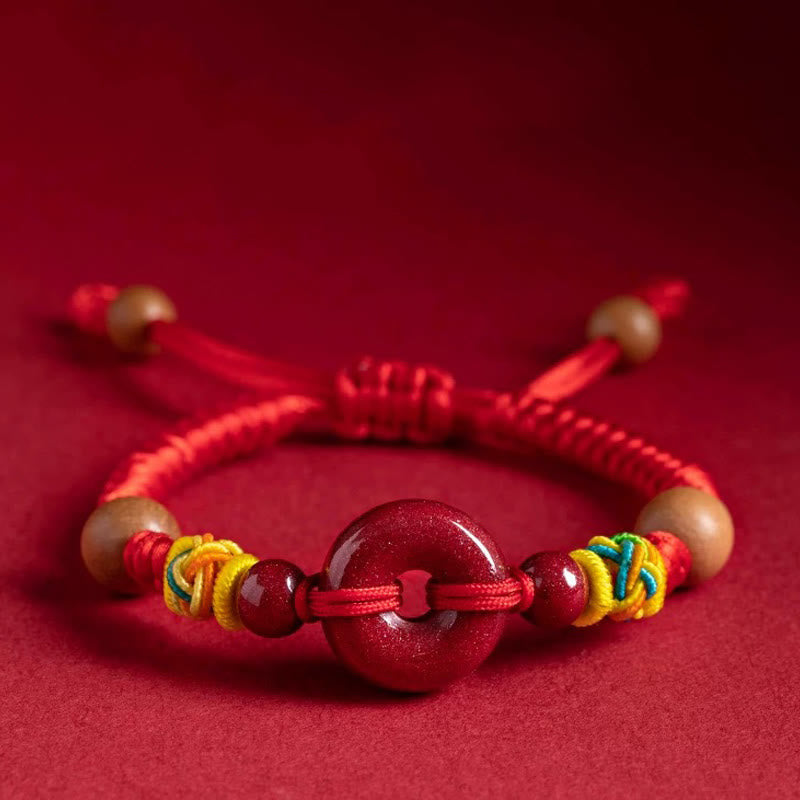 Buddha Stones Red String Peach Wood Peace Buckle Cinnabar Protection Adult Kid Bracelet