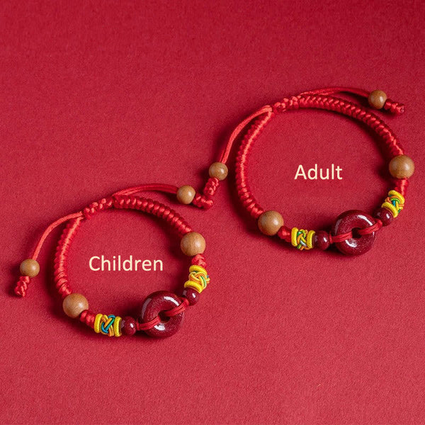 Buddha Stones Red String Peach Wood Peace Buckle Cinnabar Protection Adult Kid Bracelet