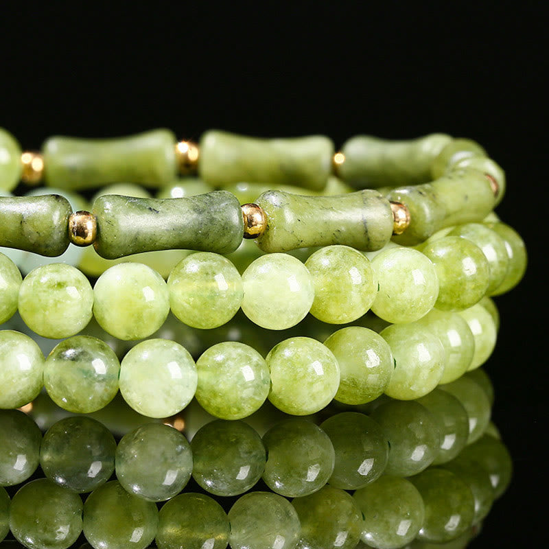 Buddha Stones Retro Multilayer Lily of the Valley Bamboo Green Chalcedony Strength Bracelet