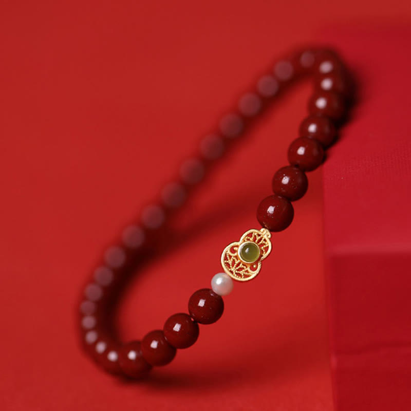 Buddha Stones Gourd Pearl Cinnabar Blessing Beads Bracelet