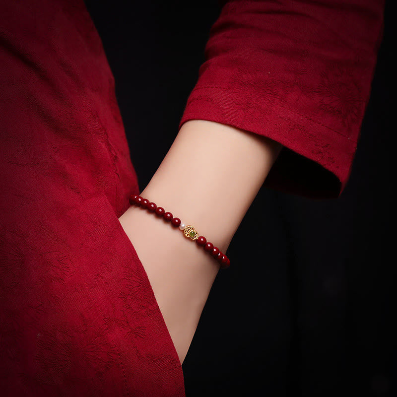 Buddha Stones Gourd Pearl Cinnabar Blessing Beads Bracelet