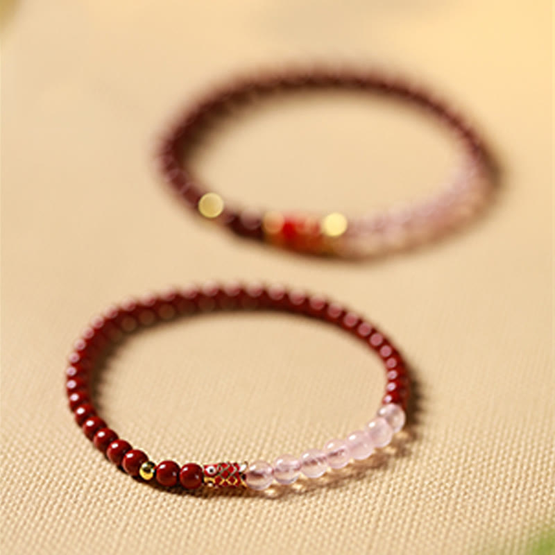 Buddha Stones Natural Cinnabar Pink Crystal Strawberry Quartz Lucky Koi Fish Blessing Bracelet