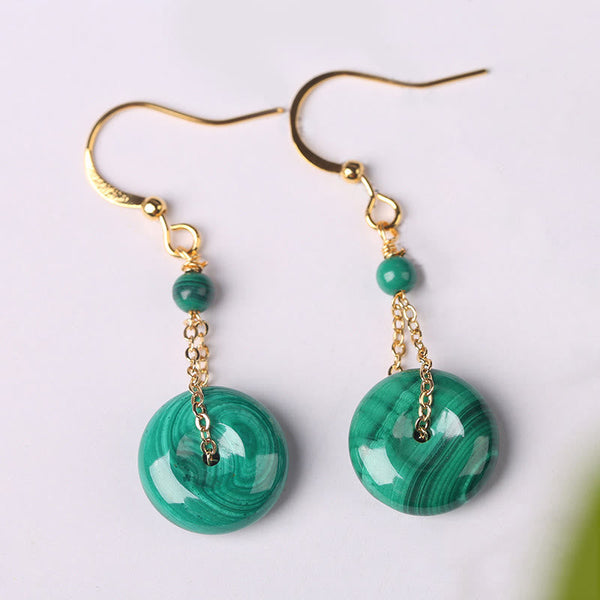 Buddha Stones Natural Malachite Peace Buckle Calmness  Earrings