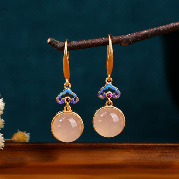 Buddha Stones 925 Sterling Silver Posts Natural Chalcedony Gold-plated Harmony Earrings