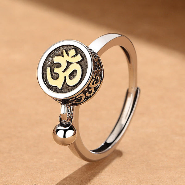 Buddha Stones Natural Om Symbol Adjustable Wealth Men's Ring