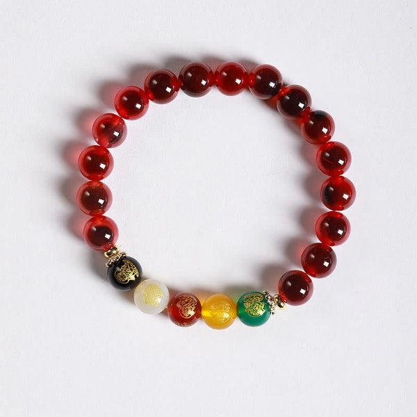 Buddha Stones Natural Colorful Candy Agate Five Gods Of Wealth Harmony Bracelet