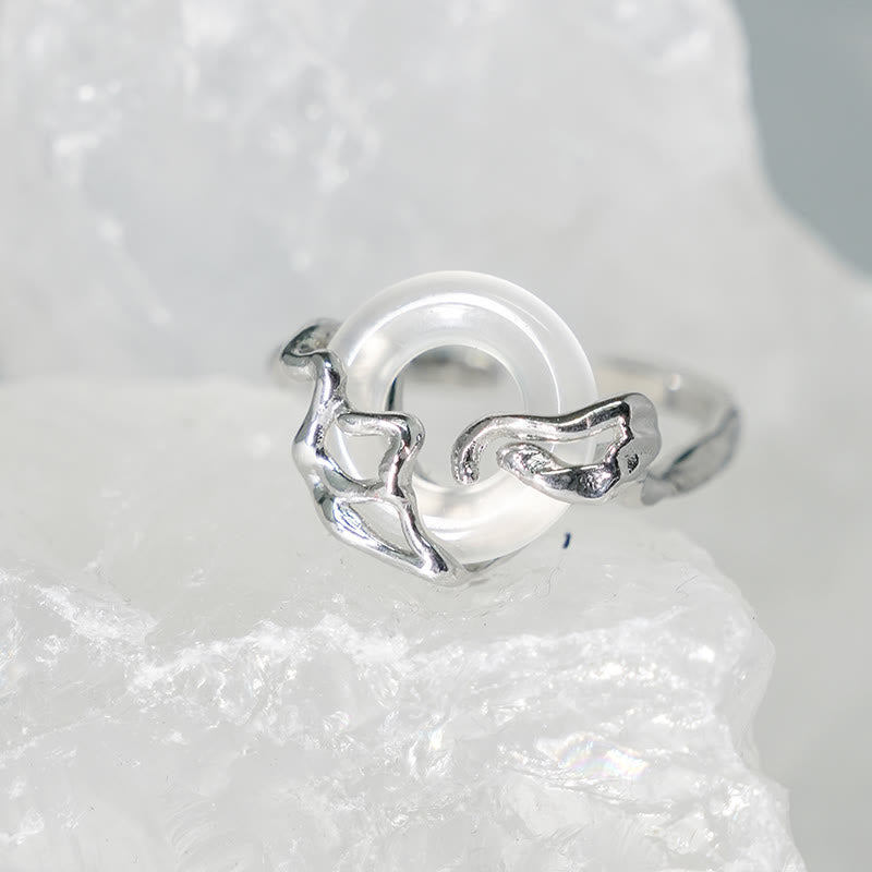 Buddha Stones 925 Sterling Silver Peace Buckle Chalcedony Harmony Ring