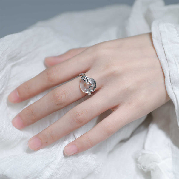 Buddha Stones 925 Sterling Silver Peace Buckle Chalcedony Harmony Ring