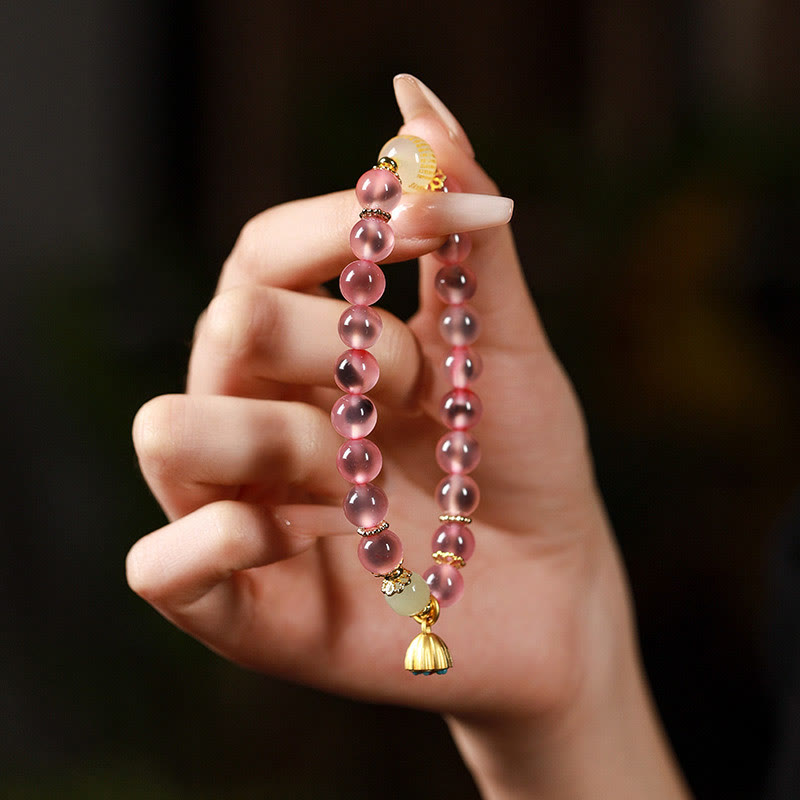 Buddha Stones Natural Colorful Candy Agate Golden Lotus Pod Healing Bracelet