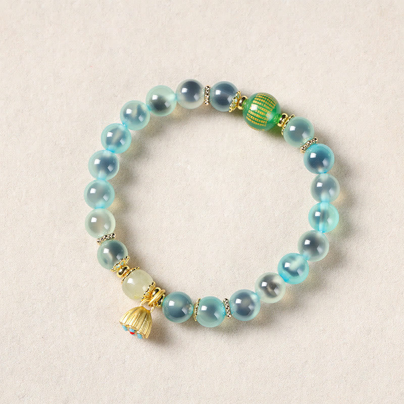 Buddha Stones Natural Colorful Candy Agate Golden Lotus Pod Healing Bracelet