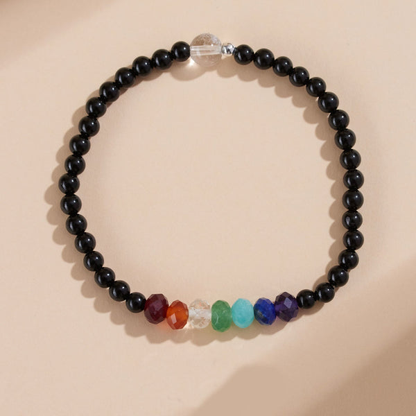Buddha Stones Ultra-fine 4mm Black Tourmaline Colorful Stone Bracelet