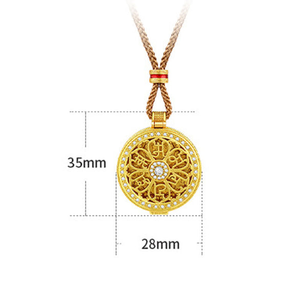 Buddha Stones Om Mani Padme Hum Openable Copper Plated Gold Wealth Necklace Pendant