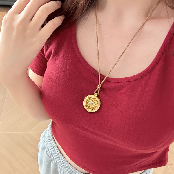 Buddha Stones Om Mani Padme Hum Openable Copper Plated Gold Wealth Necklace Pendant