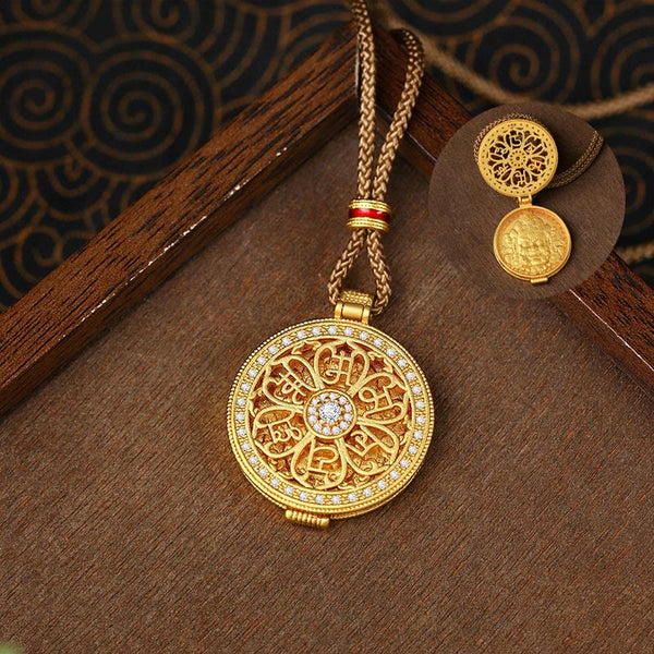 Buddha Stones Om Mani Padme Hum Openable Copper Plated Gold Wealth Necklace Pendant