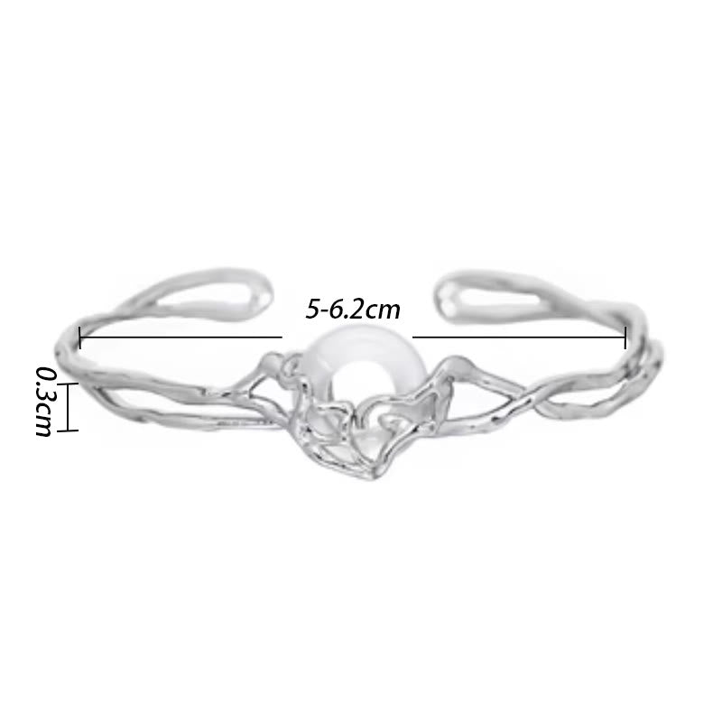 Buddha Stones 925 Sterling Silver Peace Buckle White Agate Protection Bracelet Bangle