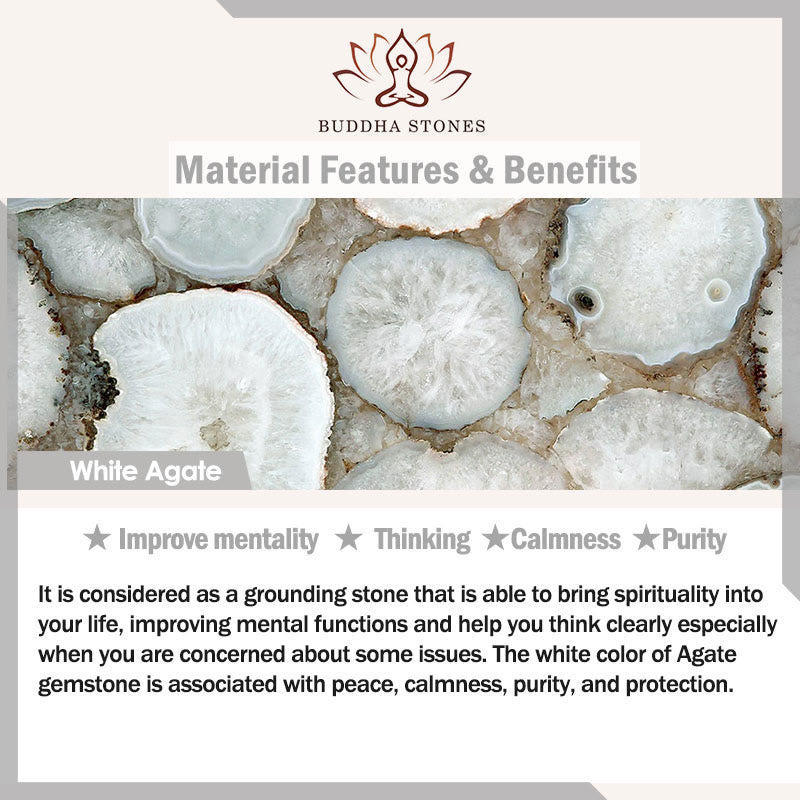 Buddha Stones 925 Sterling Silver Peace Buckle White Agate Protection Bracelet Bangle